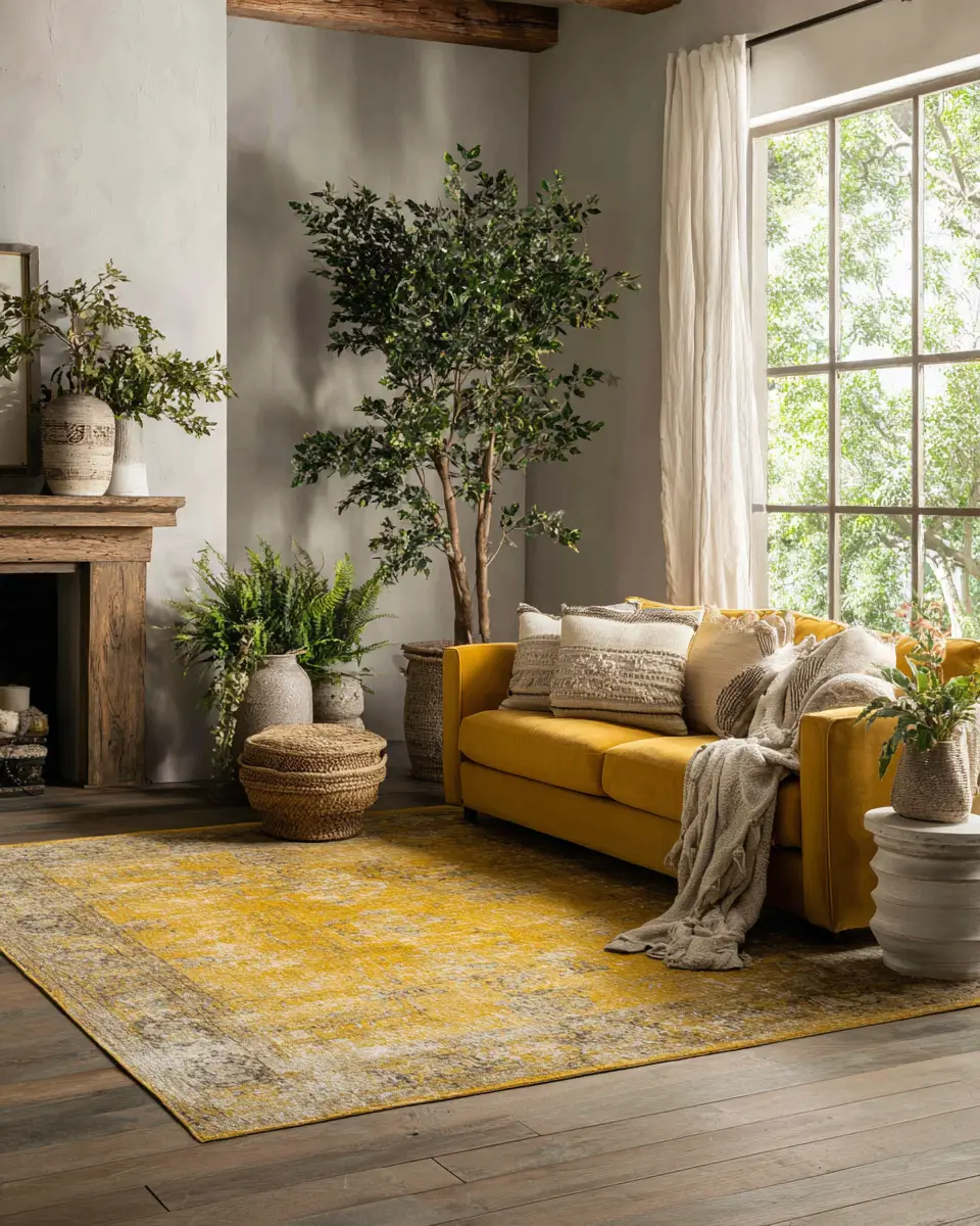 Mustard Yellow Farmhouse Living Room Decor Ideas