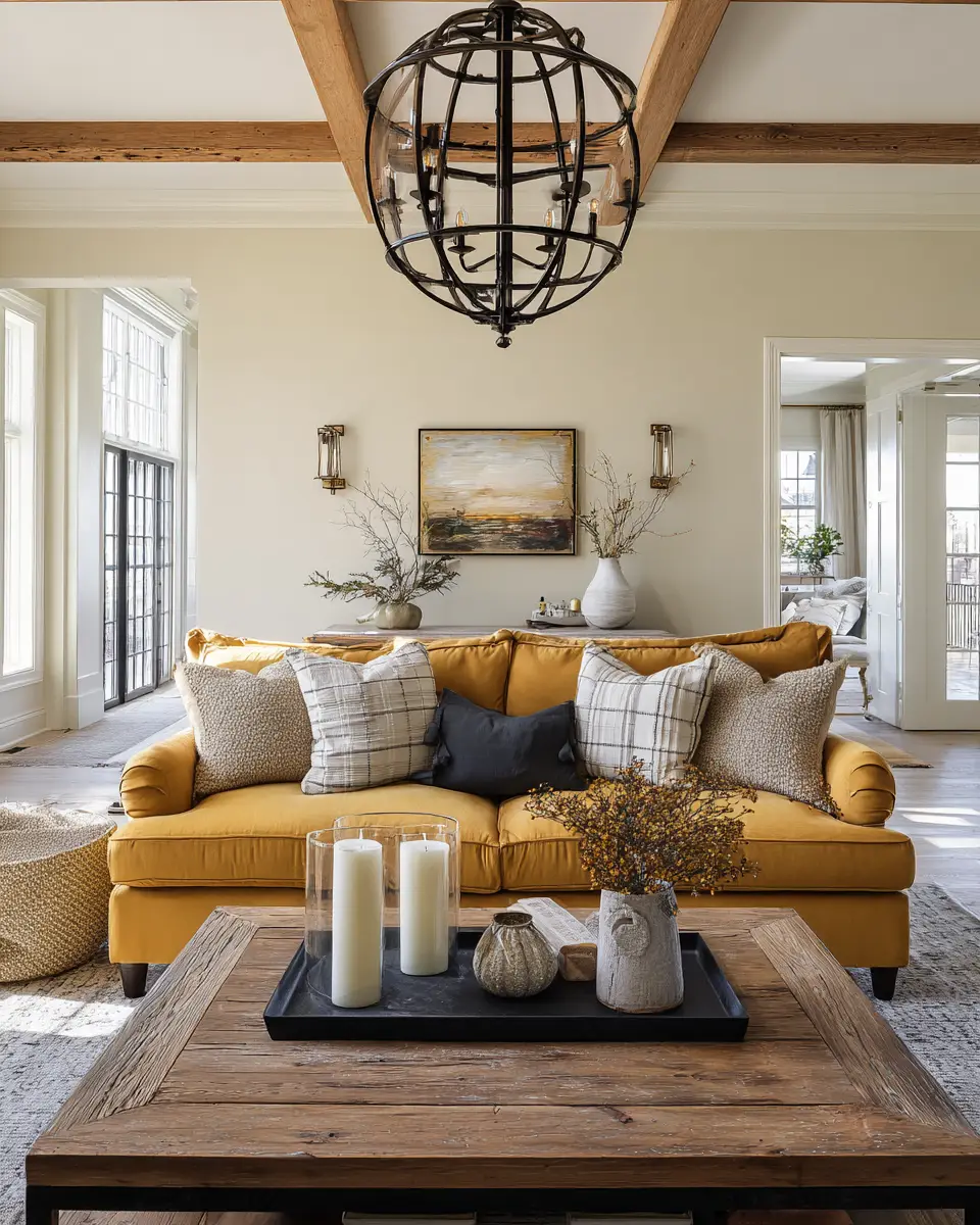 Mustard Yellow Farmhouse Living Room Decor Ideas