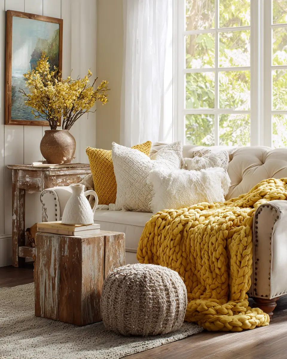 Mustard Yellow Farmhouse Living Room Decor Ideas