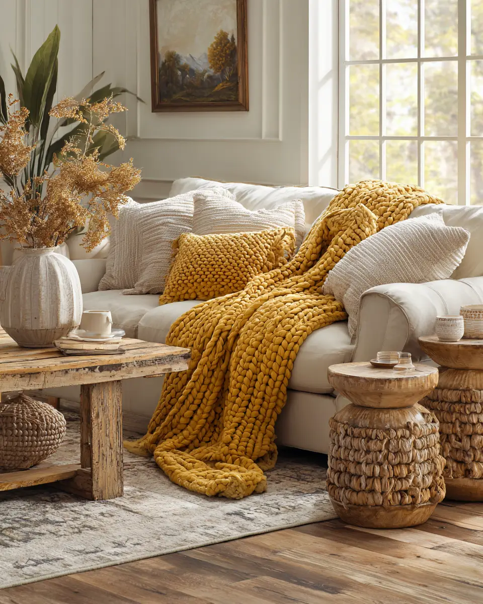 Mustard Yellow Farmhouse Living Room Decor Ideas