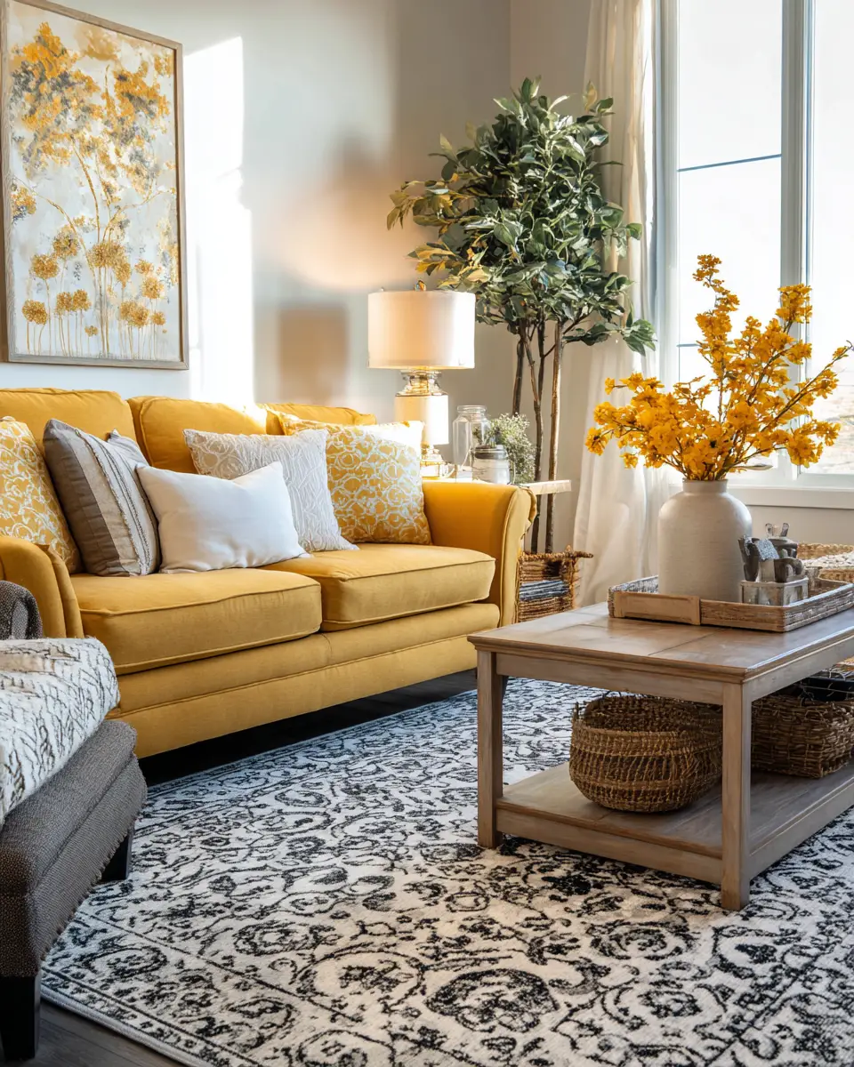 Mustard Yellow Farmhouse Living Room Decor Ideas