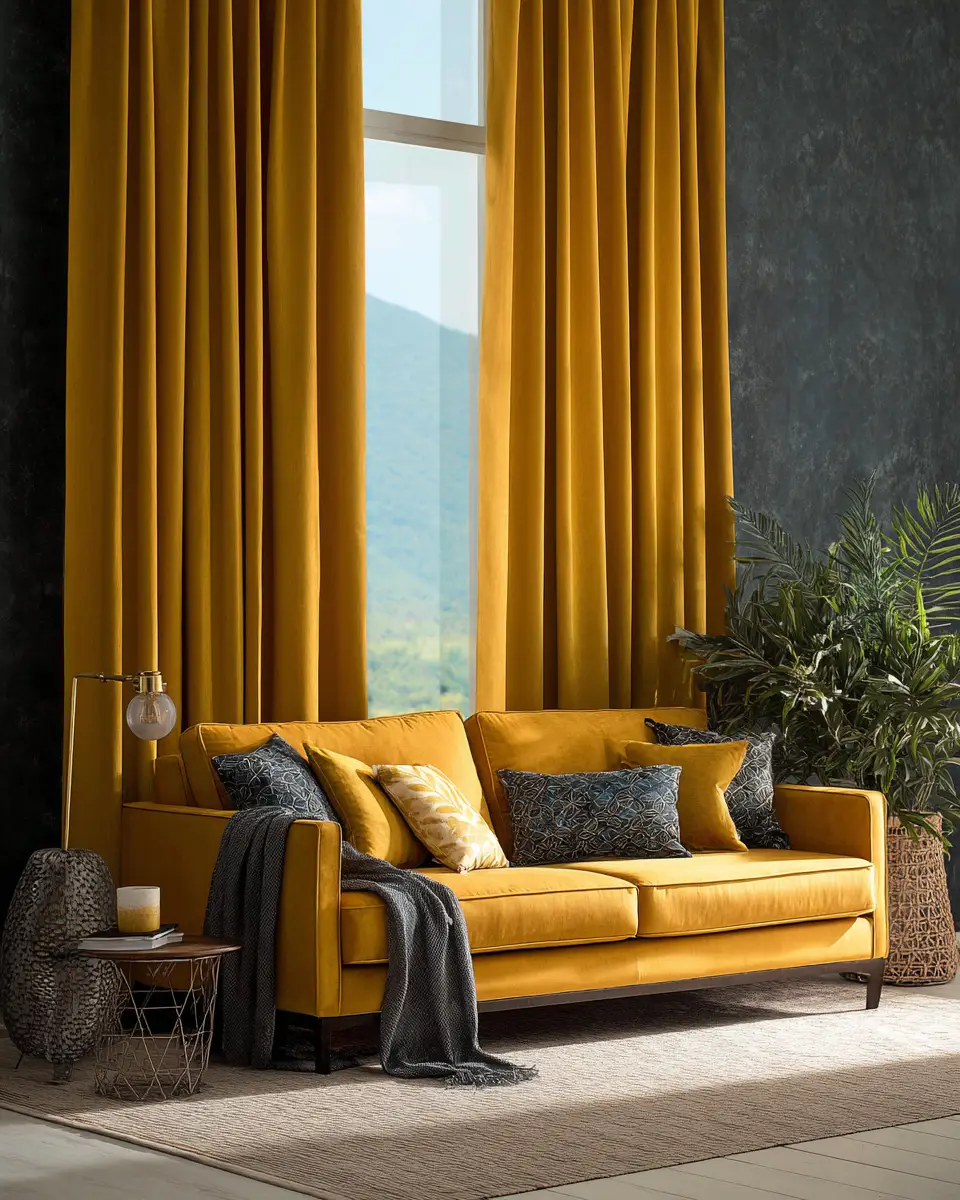 Mustard Yellow Industrial Living Room Decor Ideas