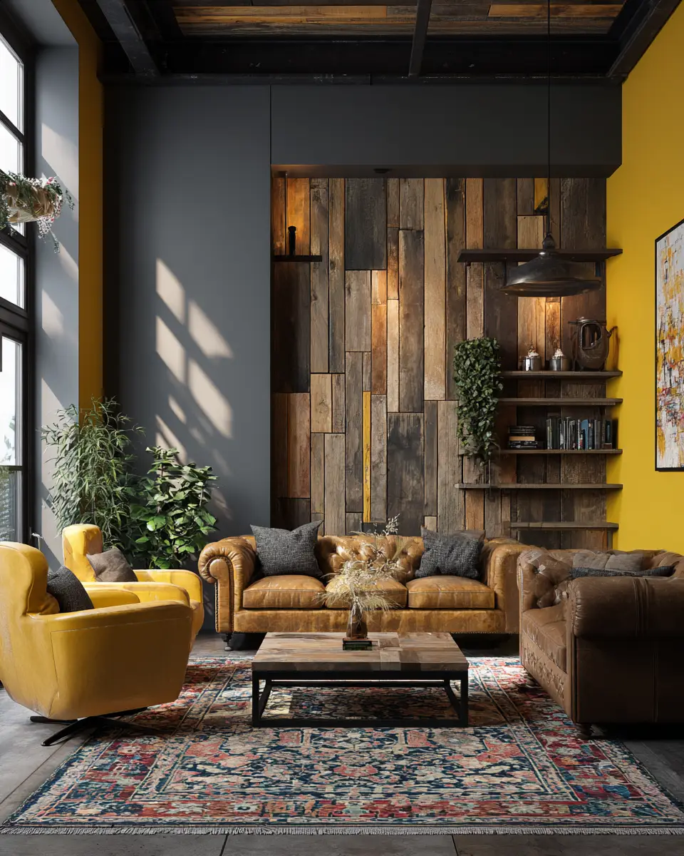 Mustard Yellow Industrial Living Room Decor Ideas