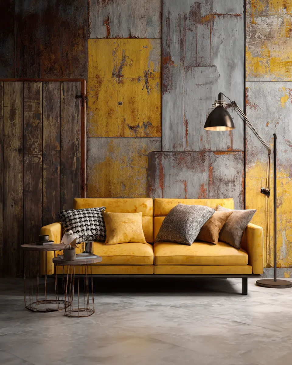 Mustard Yellow Industrial Living Room Decor Ideas