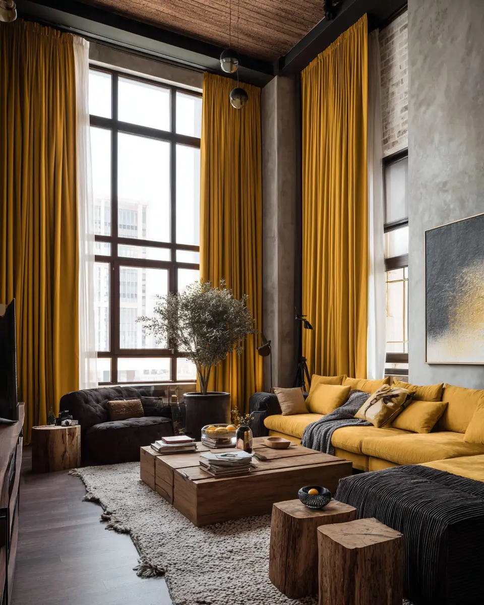 Mustard Yellow Industrial Living Room Decor Ideas