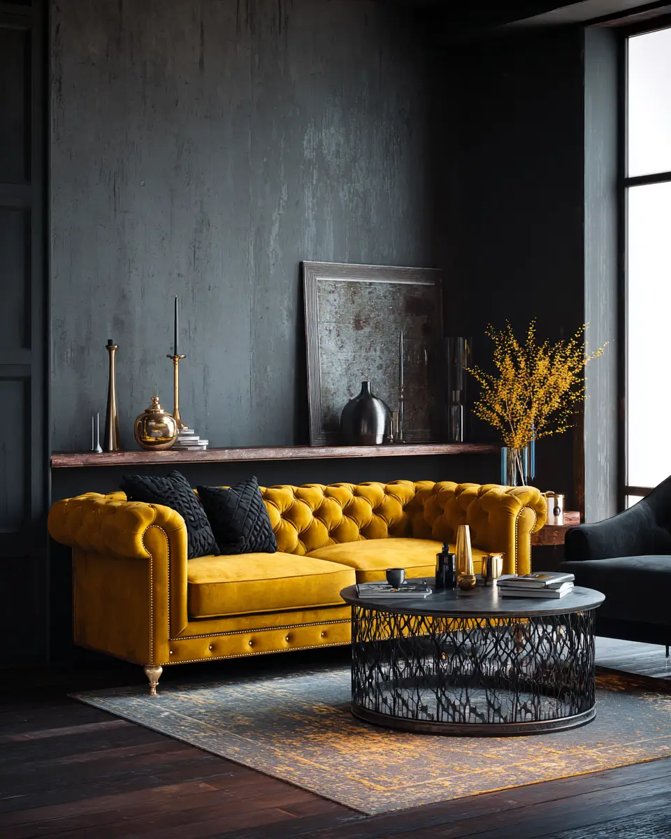 Mustard Yellow Industrial Living Room Decor Ideas
