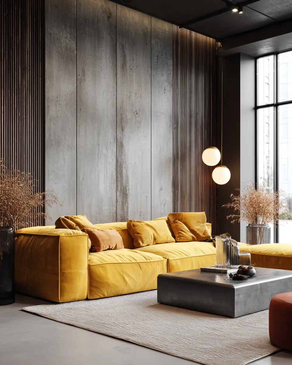 Mustard Yellow Industrial Living Room Decor Ideas