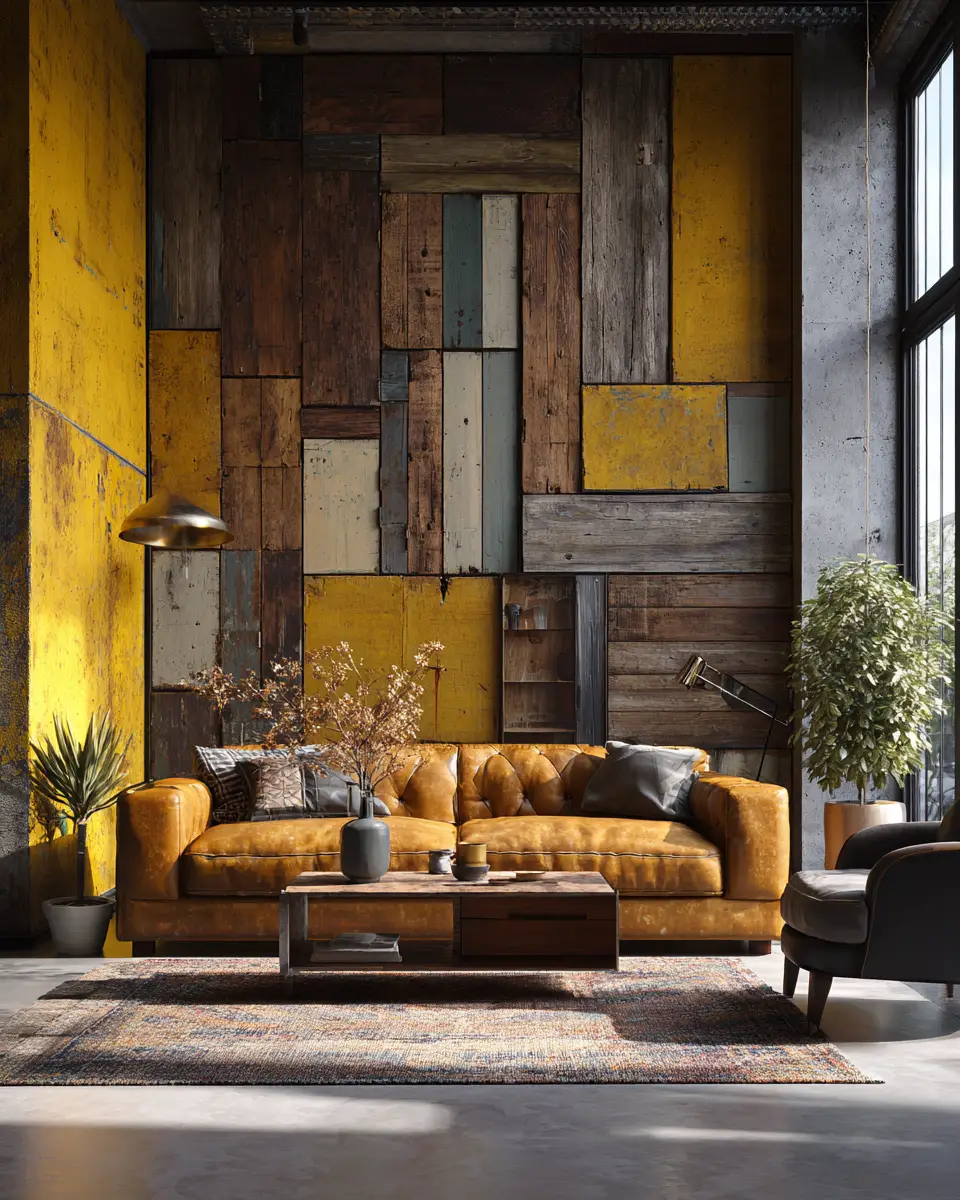 Mustard Yellow Industrial Living Room Decor Ideas