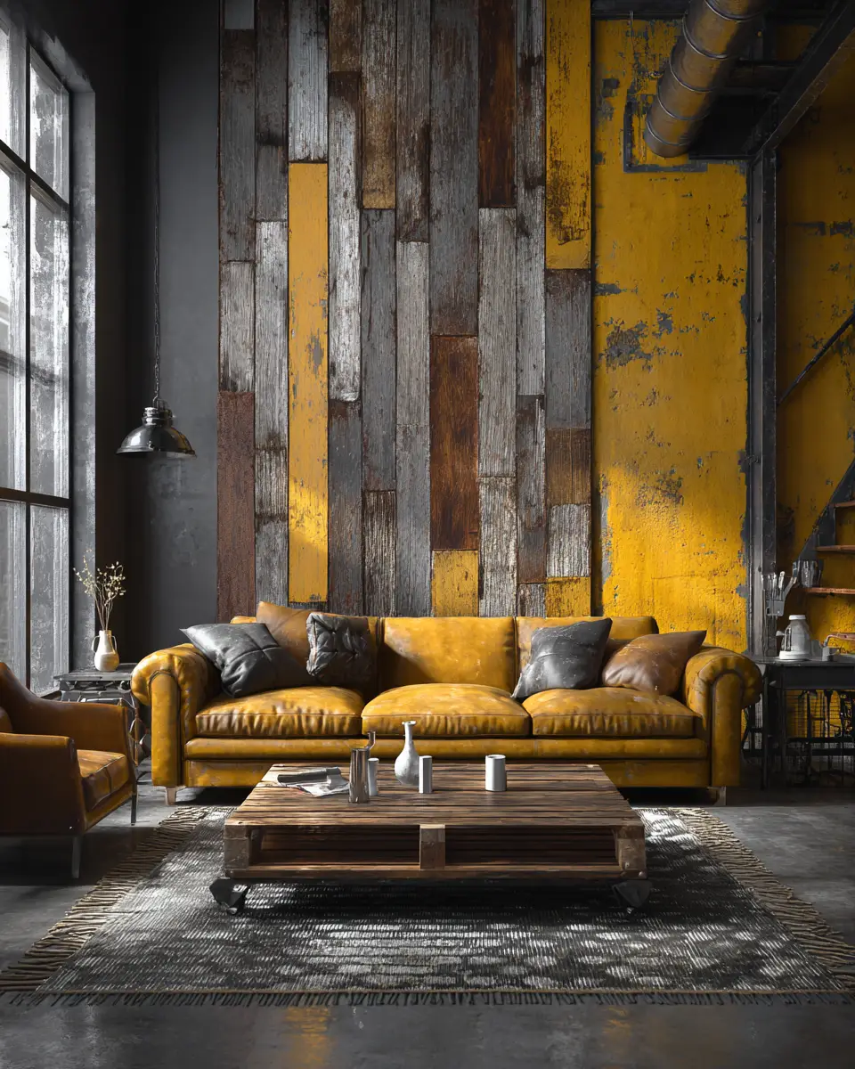 Mustard Yellow Industrial Living Room Decor Ideas