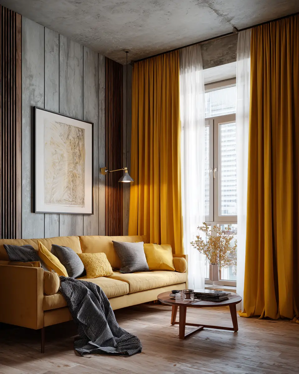 Mustard Yellow Industrial Living Room Decor Ideas