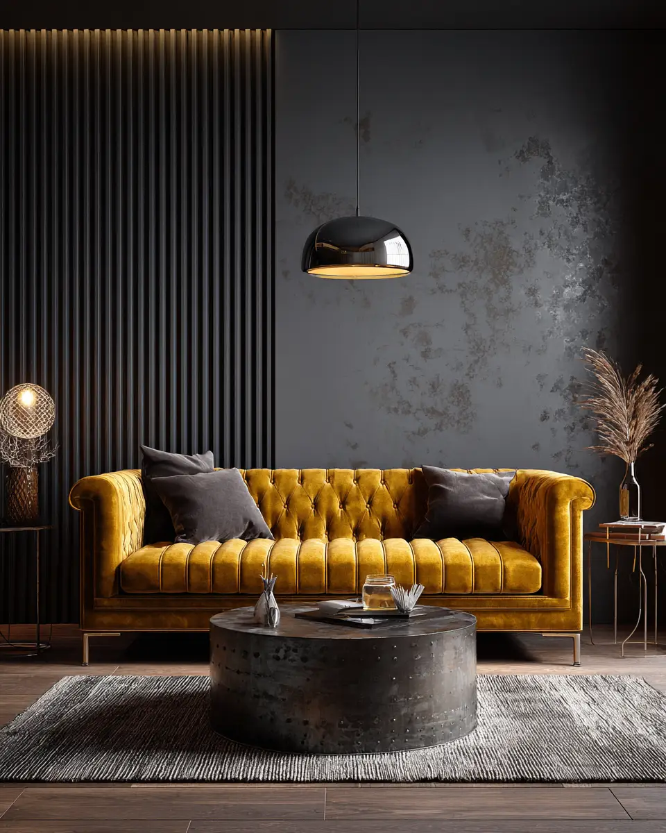 Mustard Yellow Industrial Living Room Decor Ideas