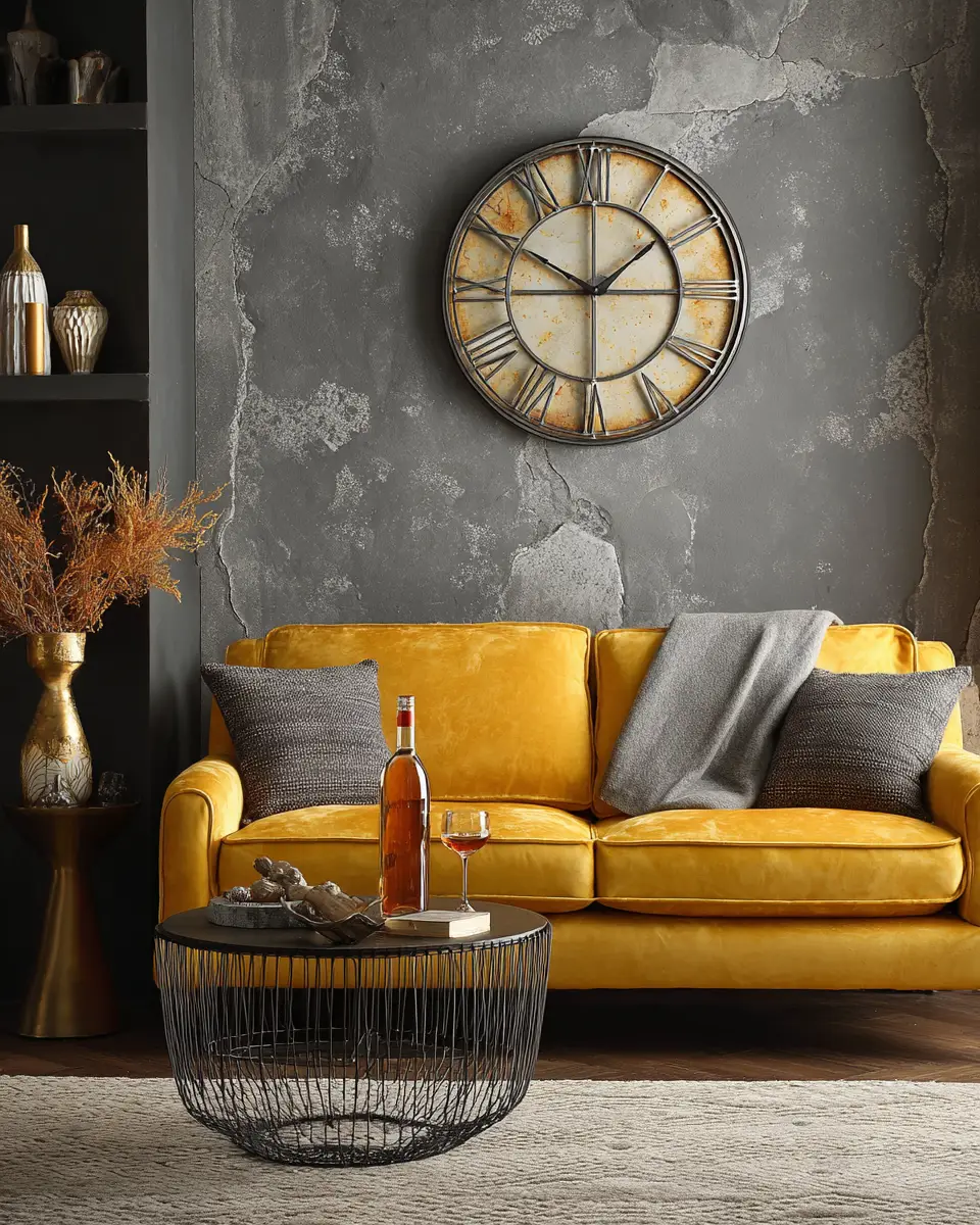 Mustard Yellow Industrial Living Room Decor Ideas