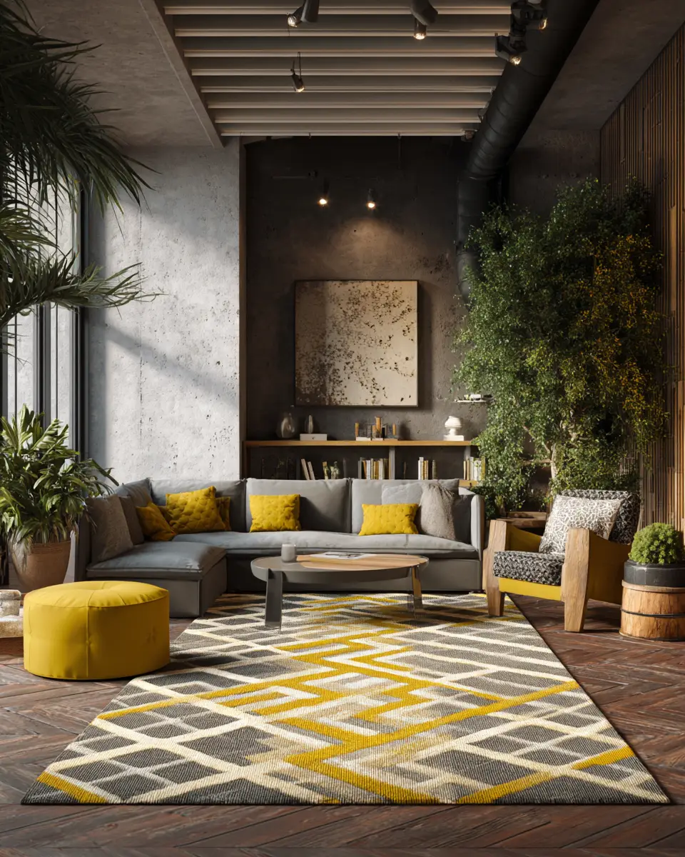 Mustard Yellow Industrial Living Room Decor Ideas