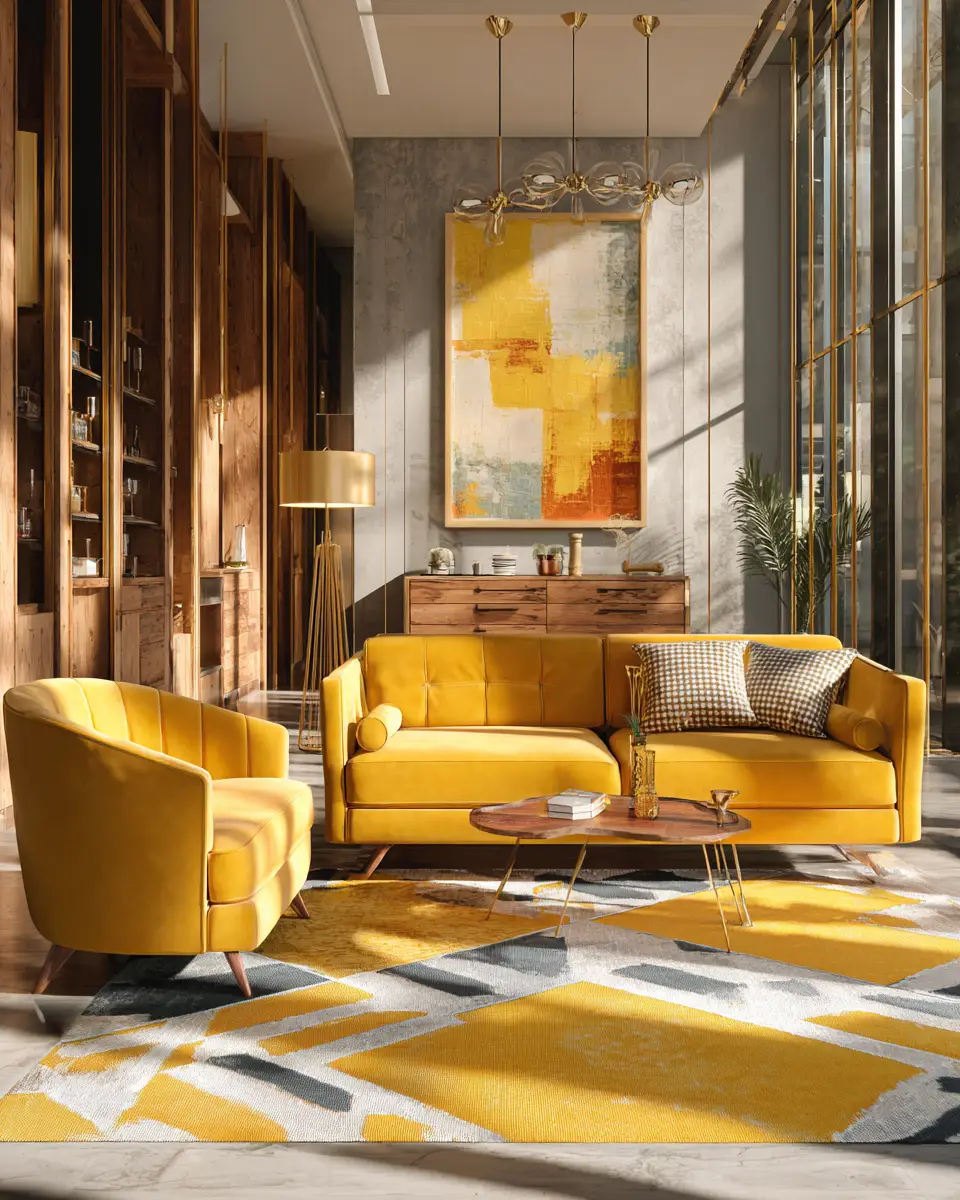 Mustard Yellow Industrial Living Room Decor Ideas