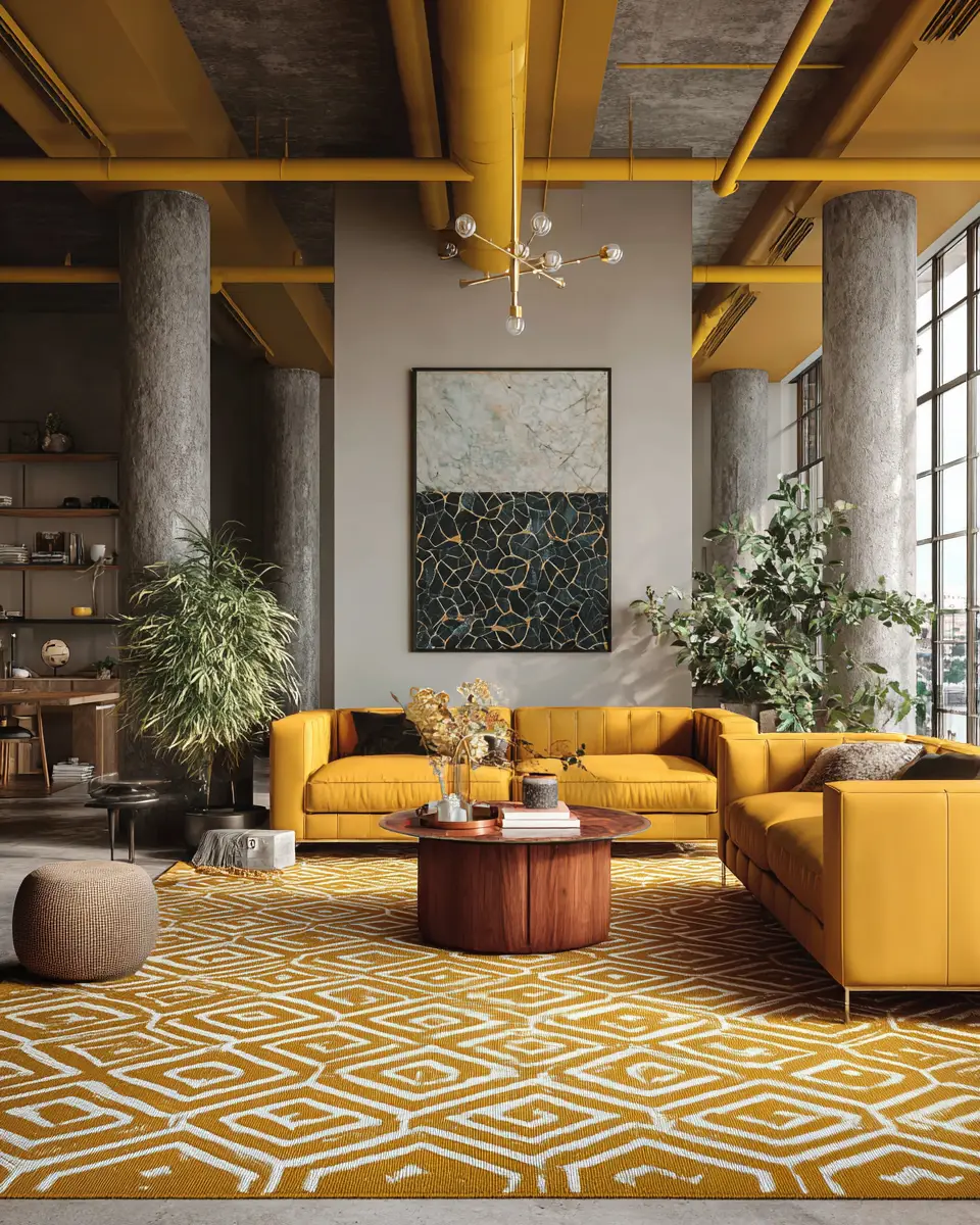 Mustard Yellow Industrial Living Room Decor Ideas