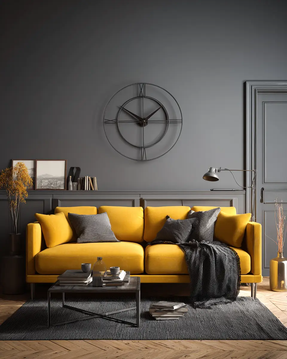 Mustard Yellow Industrial Living Room Decor Ideas