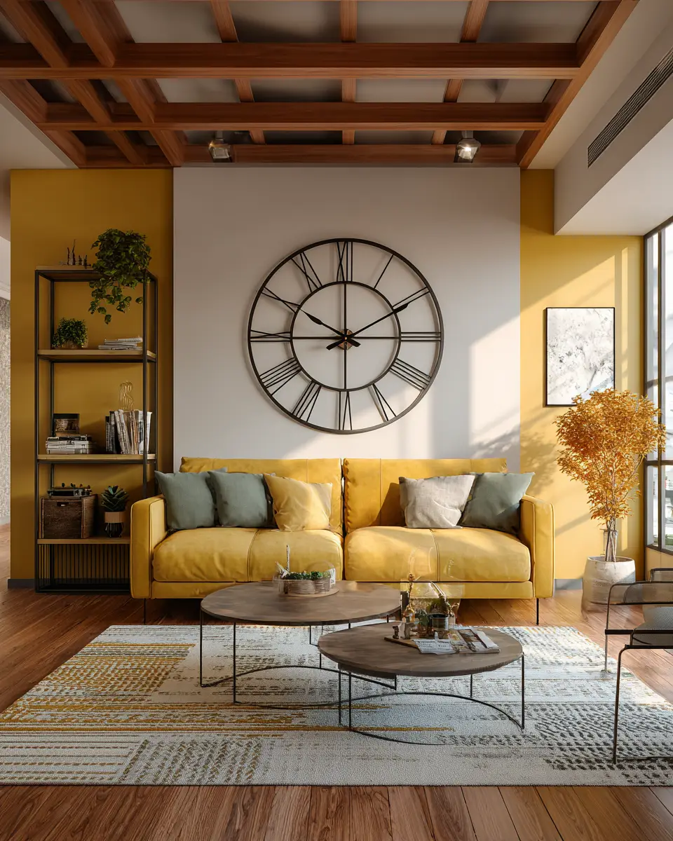 Mustard Yellow Industrial Living Room Decor Ideas