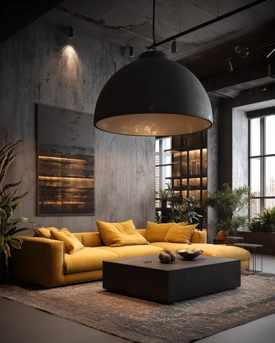 Mustard Yellow Industrial Living Room Decor Ideas