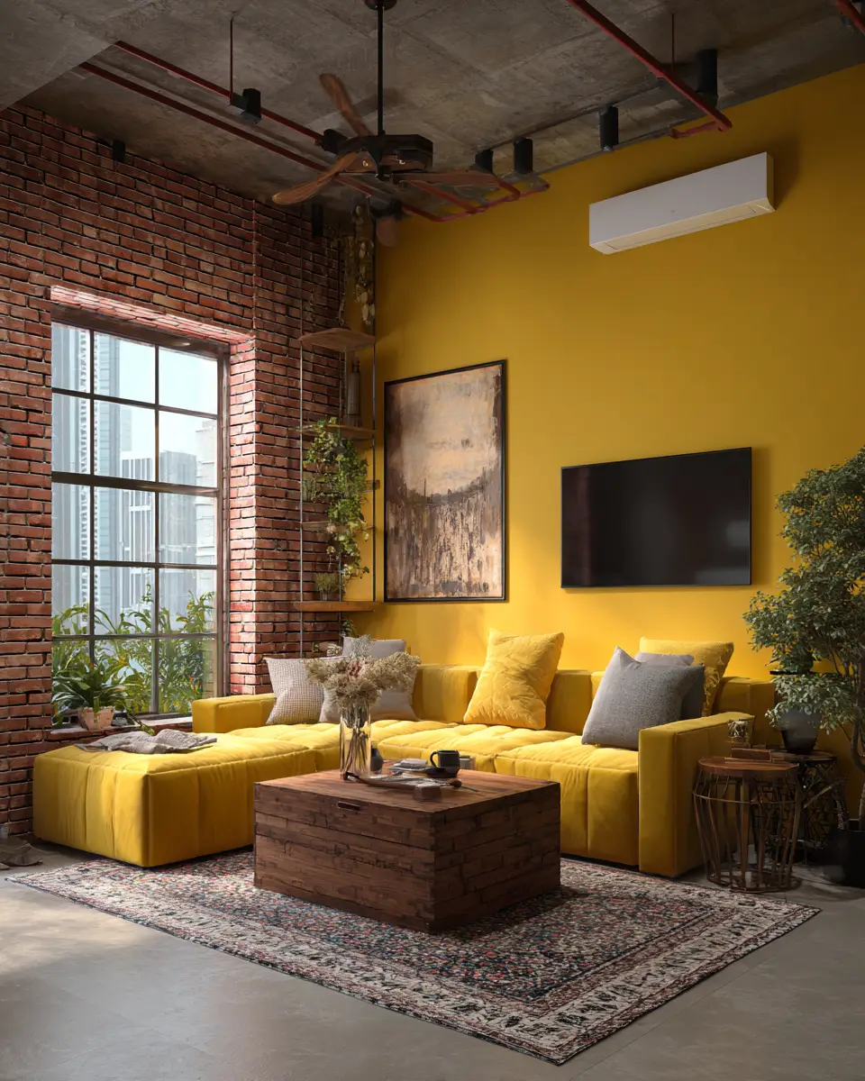 Mustard Yellow Industrial Living Room Decor Ideas