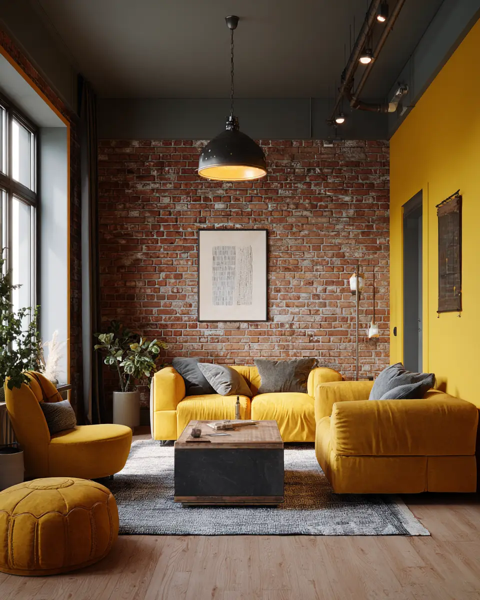 Mustard Yellow Industrial Living Room Decor Ideas