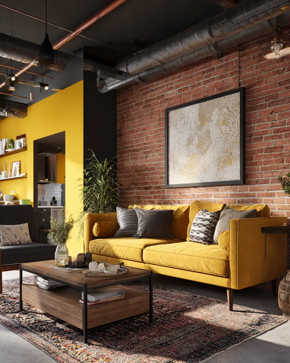Mustard Yellow Industrial Living Room Decor Ideas