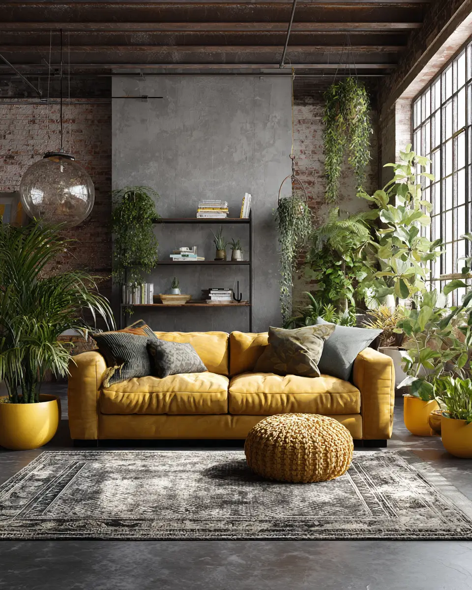 Mustard Yellow Industrial Living Room Decor Ideas
