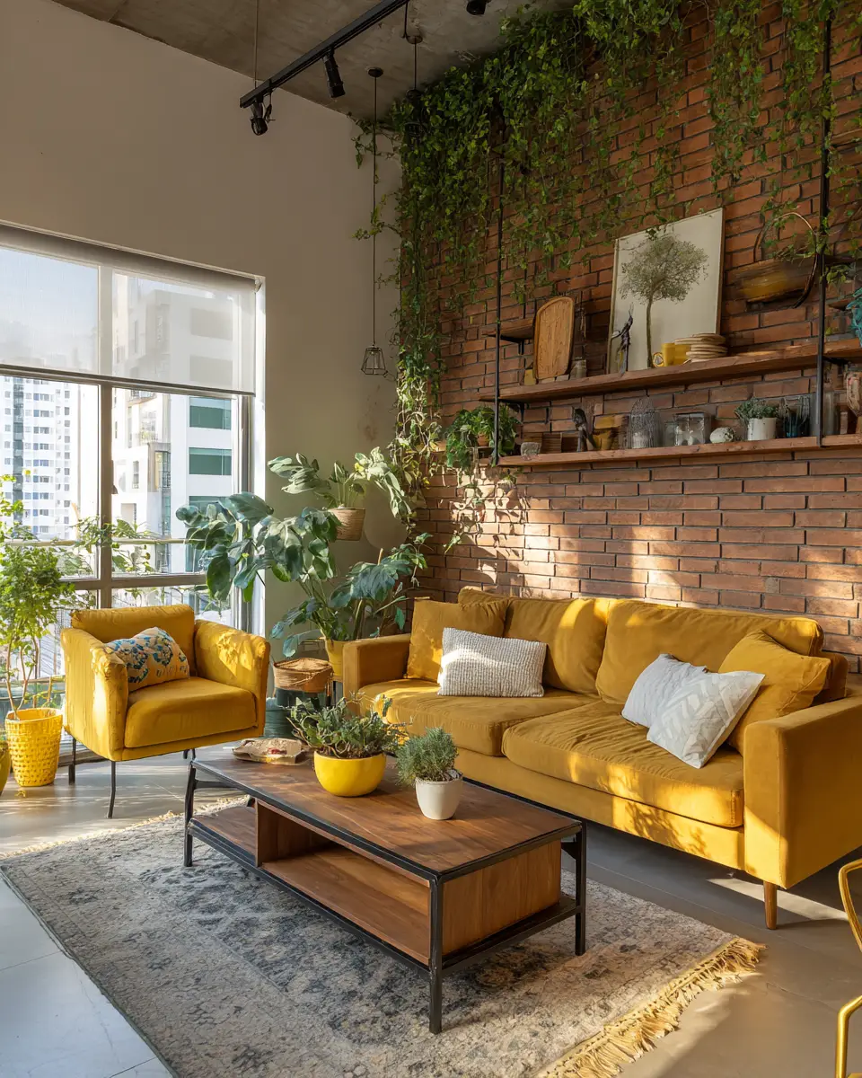 Mustard Yellow Industrial Living Room Decor Ideas