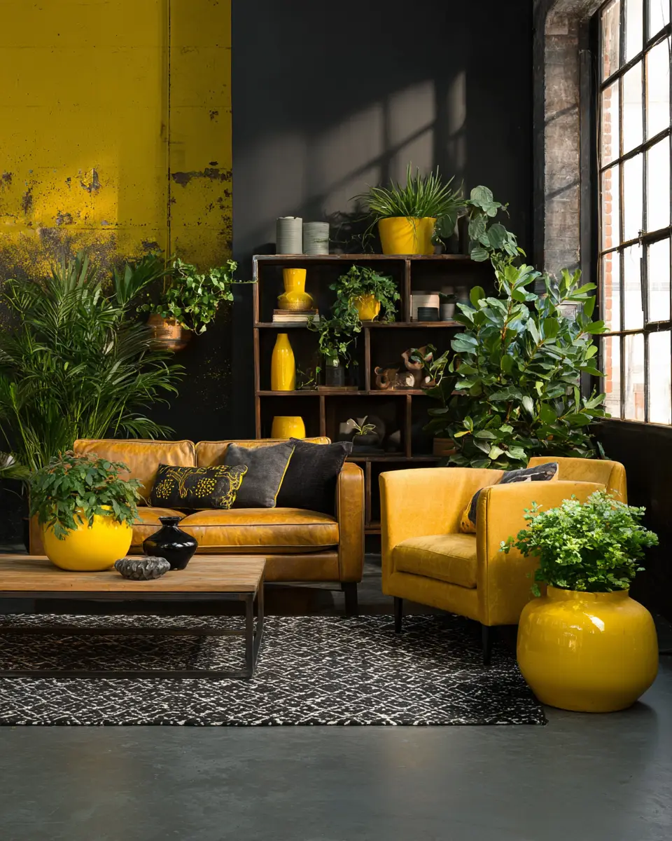 Mustard Yellow Industrial Living Room Decor Ideas