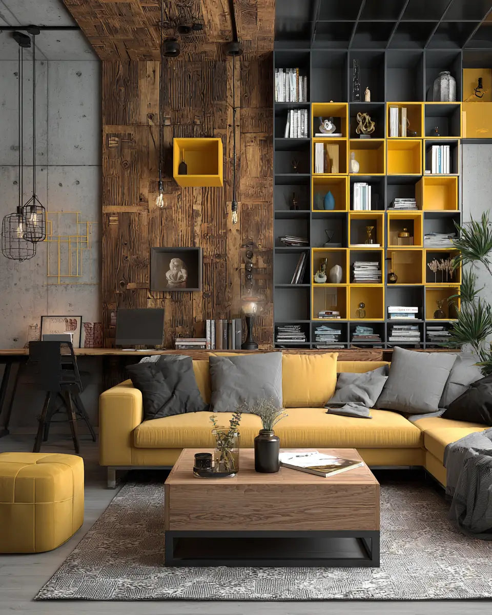 Mustard Yellow Industrial Living Room Decor Ideas