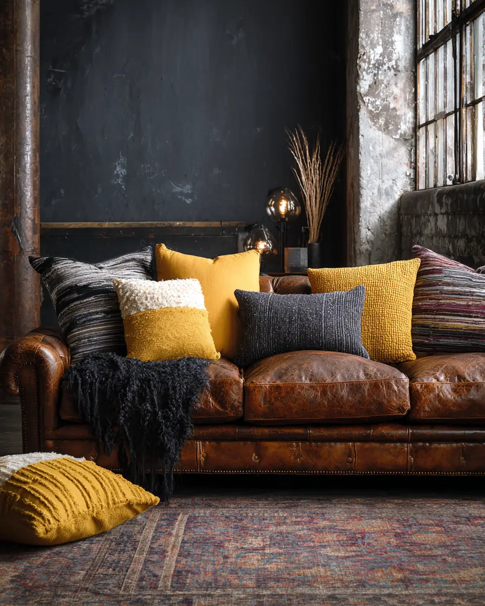 Mustard Yellow Industrial Living Room Decor Ideas