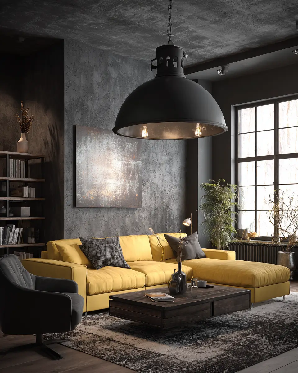 Mustard Yellow Industrial Living Room Decor Ideas
