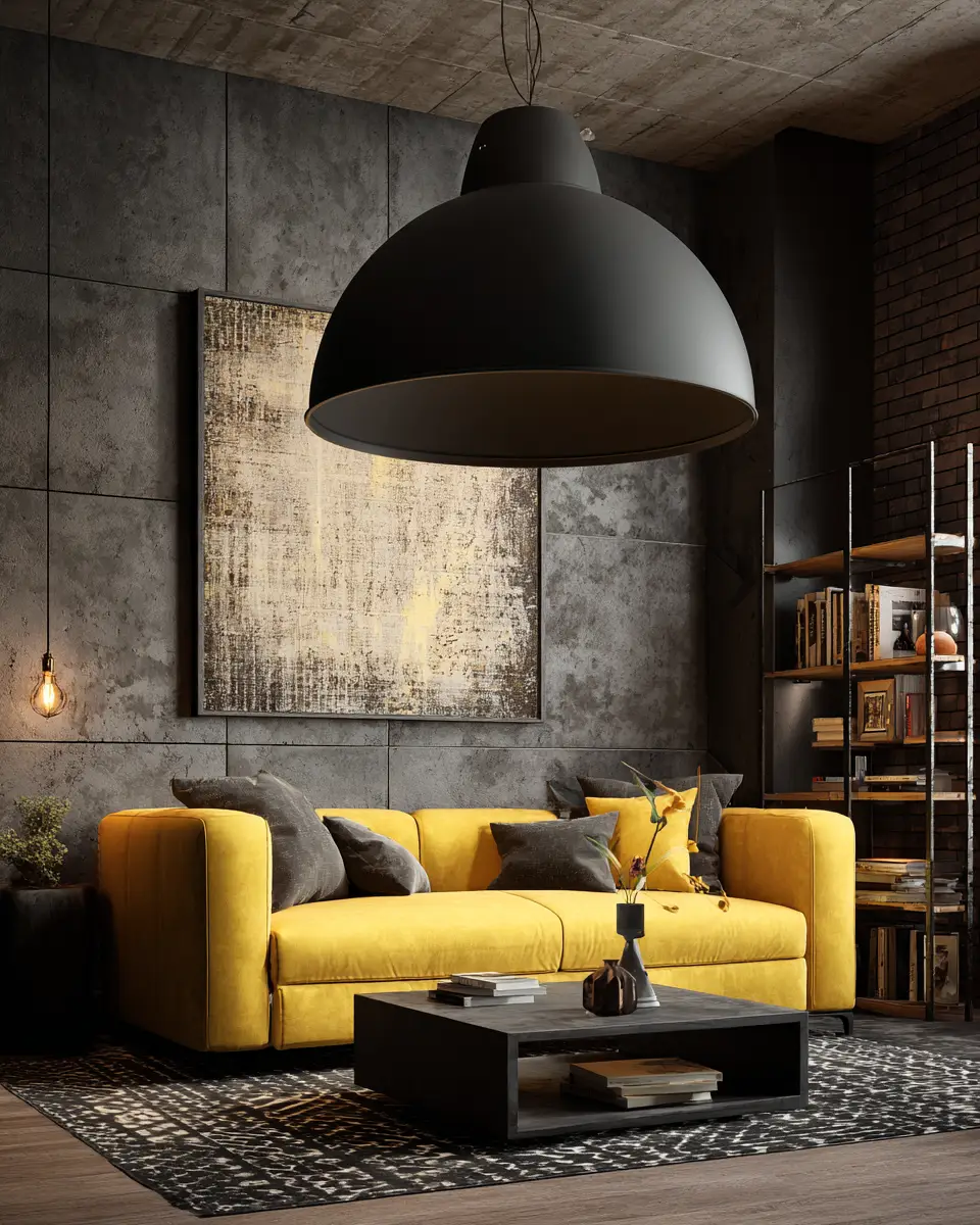 Mustard Yellow Industrial Living Room Decor Ideas