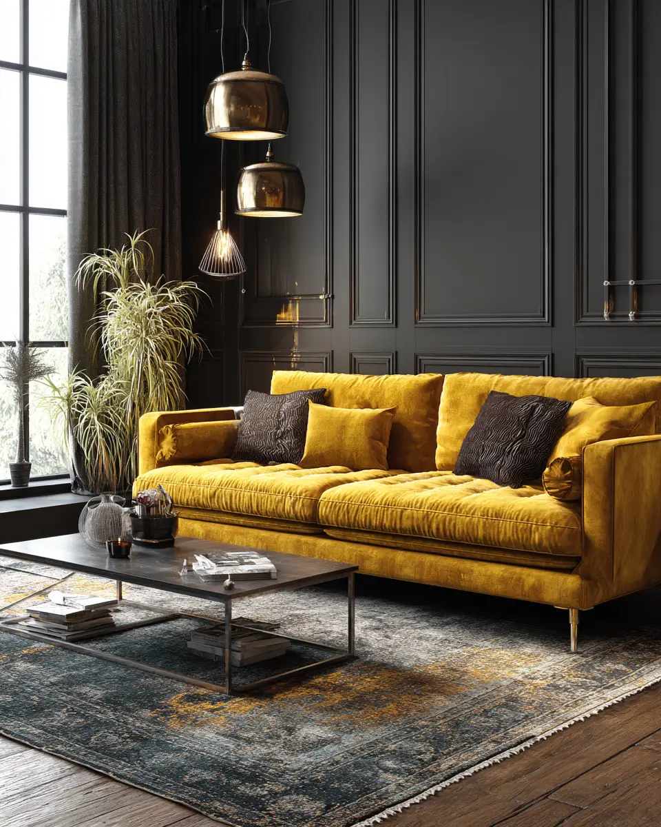 Mustard Yellow Industrial Living Room Decor Ideas