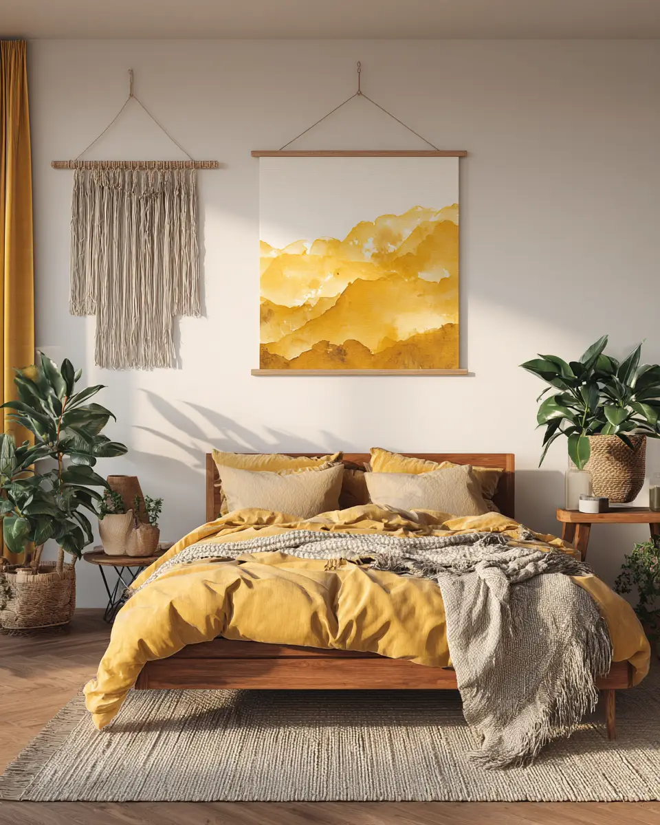 Mustard Yellow Minimalist Bedroom Decor Ideas