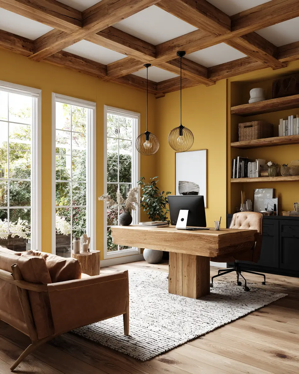 Mustard Yellow Rustic Home Office Decor Ideas
