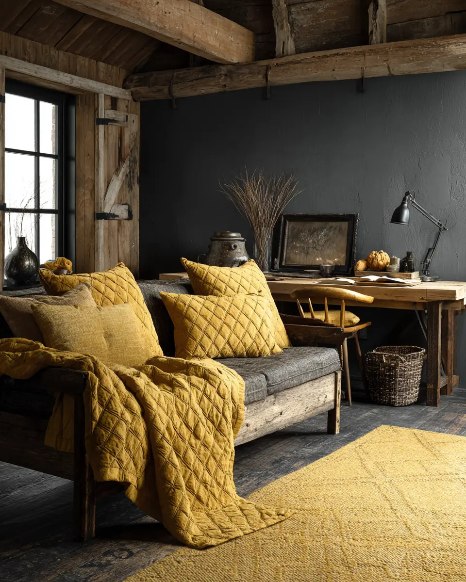 Mustard Yellow Rustic Home Office Decor Ideas