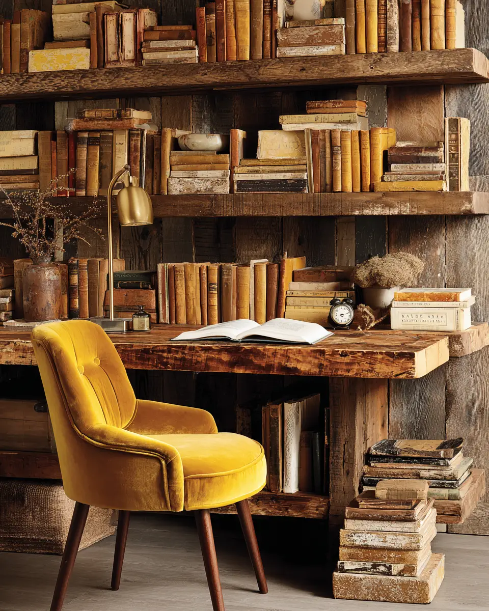 Mustard Yellow Rustic Home Office Decor Ideas