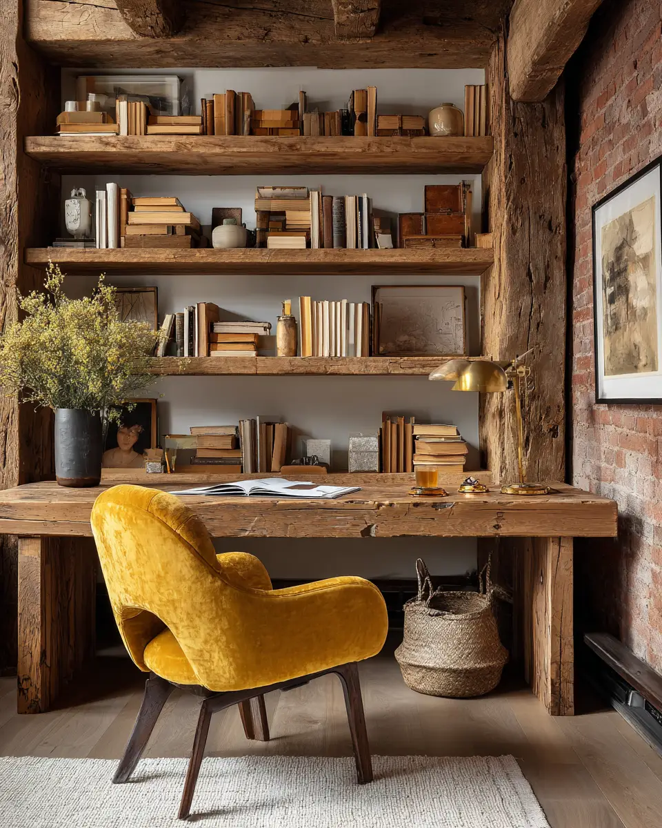Mustard Yellow Rustic Home Office Decor Ideas