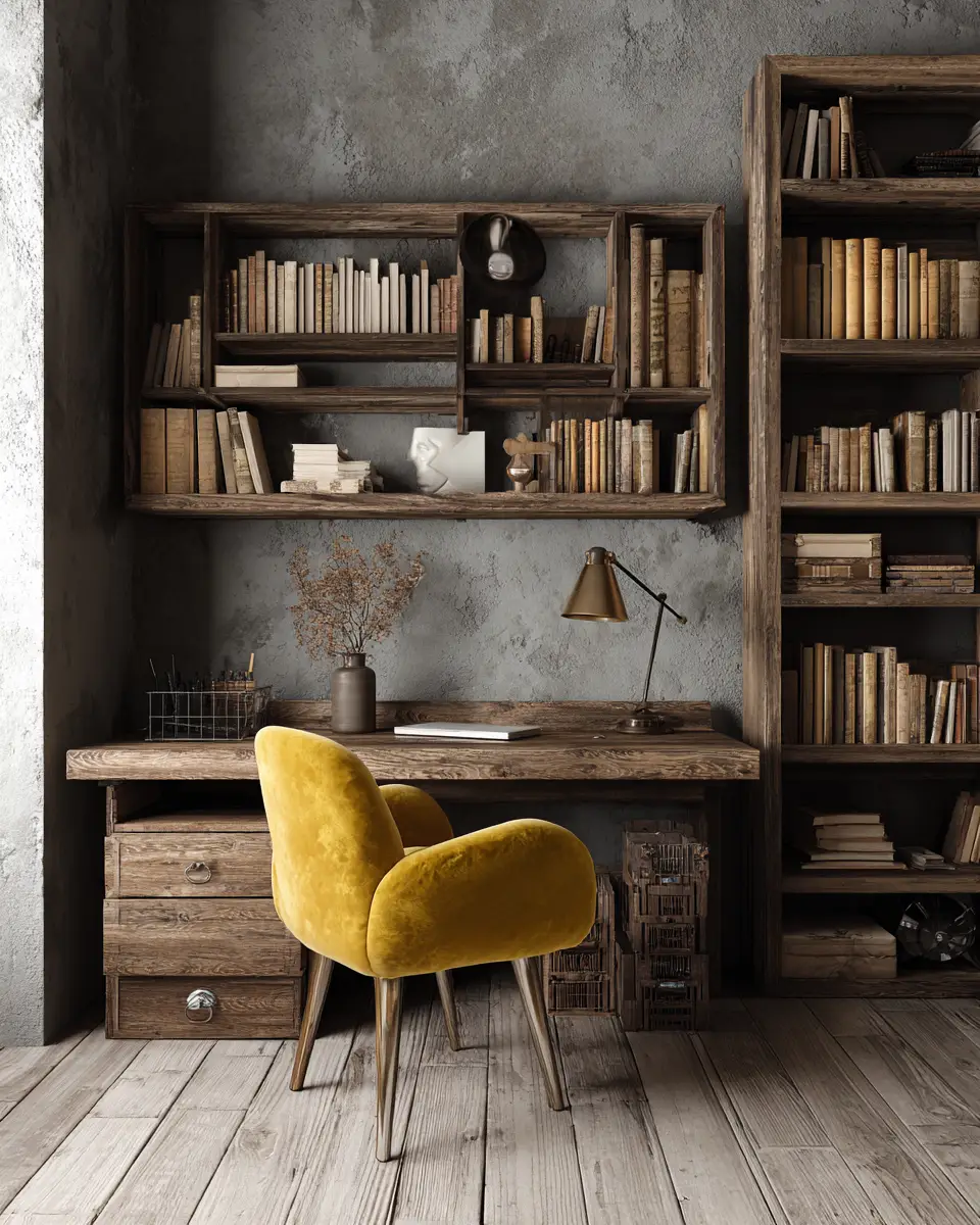 Mustard Yellow Rustic Home Office Decor Ideas