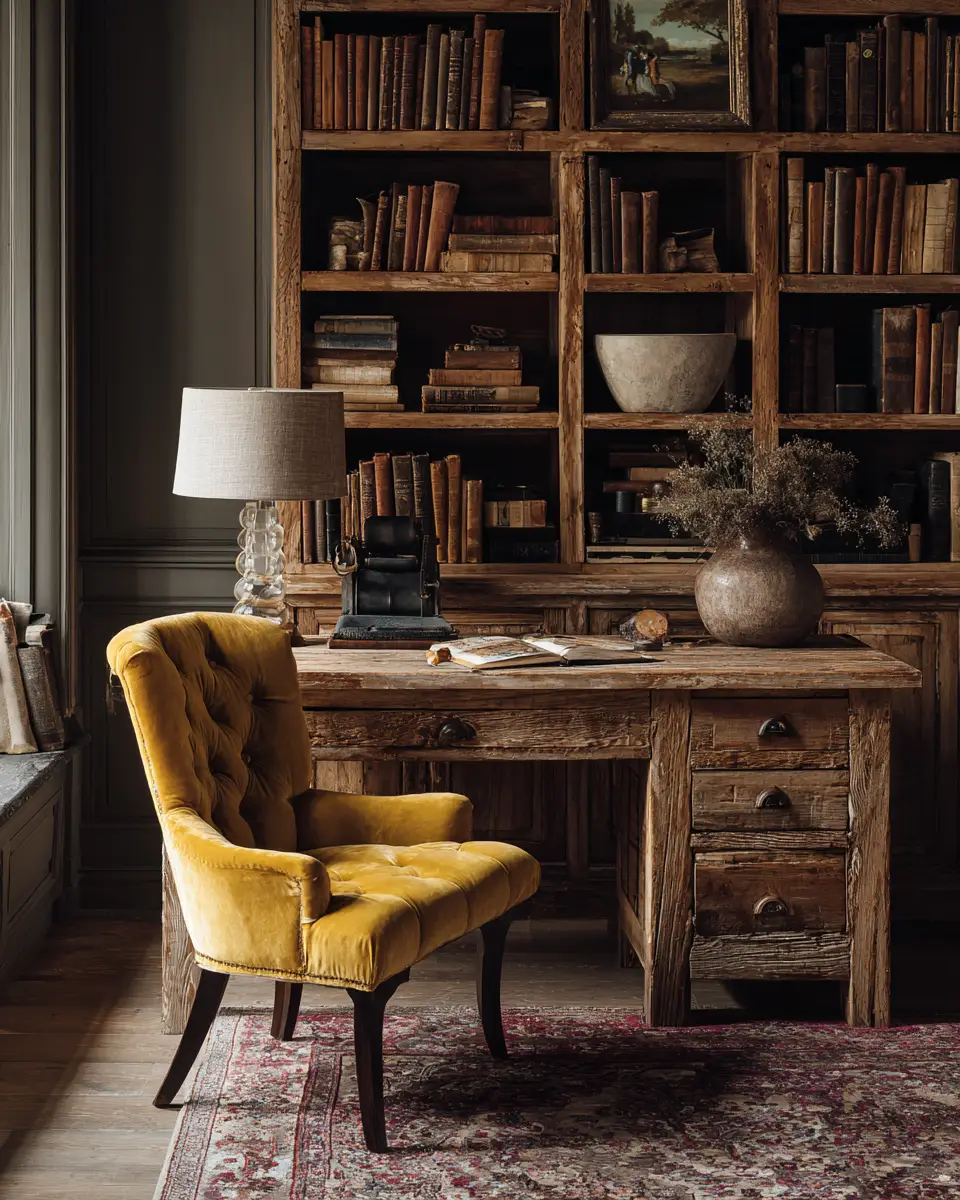 Mustard Yellow Rustic Home Office Decor Ideas