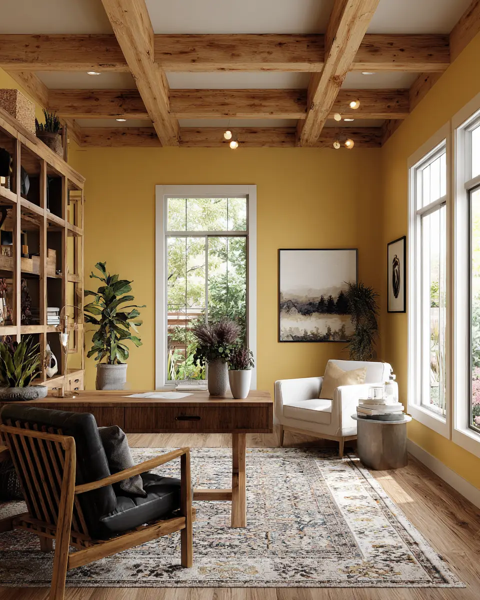 Mustard Yellow Rustic Home Office Decor Ideas