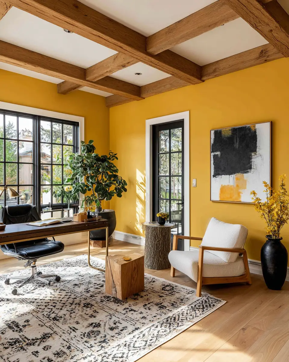 Mustard Yellow Rustic Home Office Decor Ideas