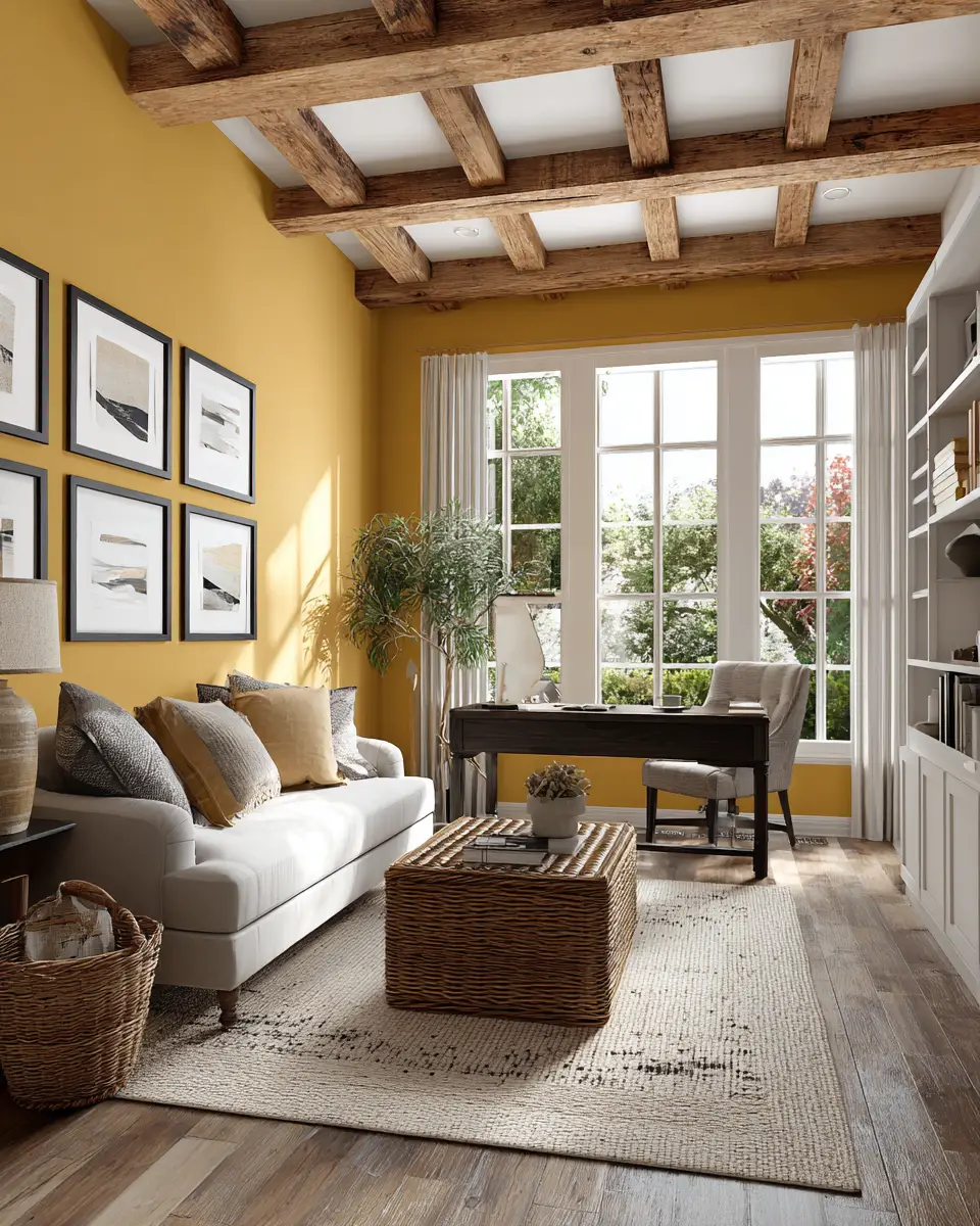 Mustard Yellow Rustic Home Office Decor Ideas