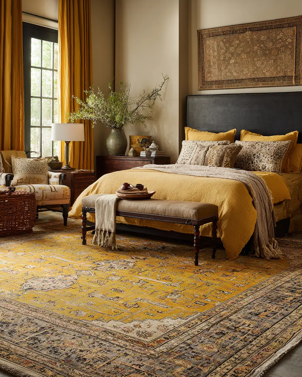 Mustard Yellow Traditional Bedroom Decor Ideas