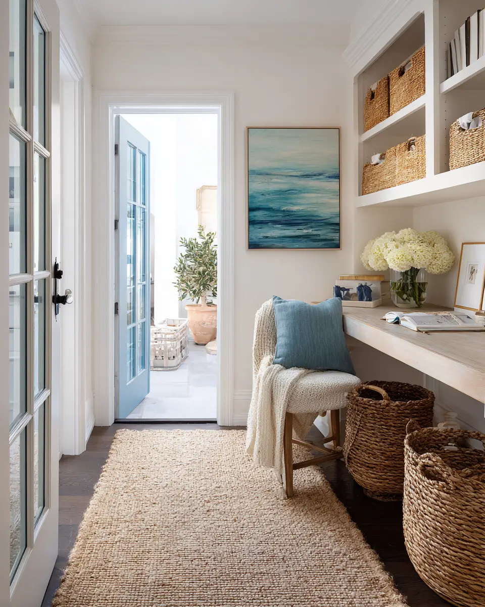 Narrow Coastal Home Office Decor Ideas