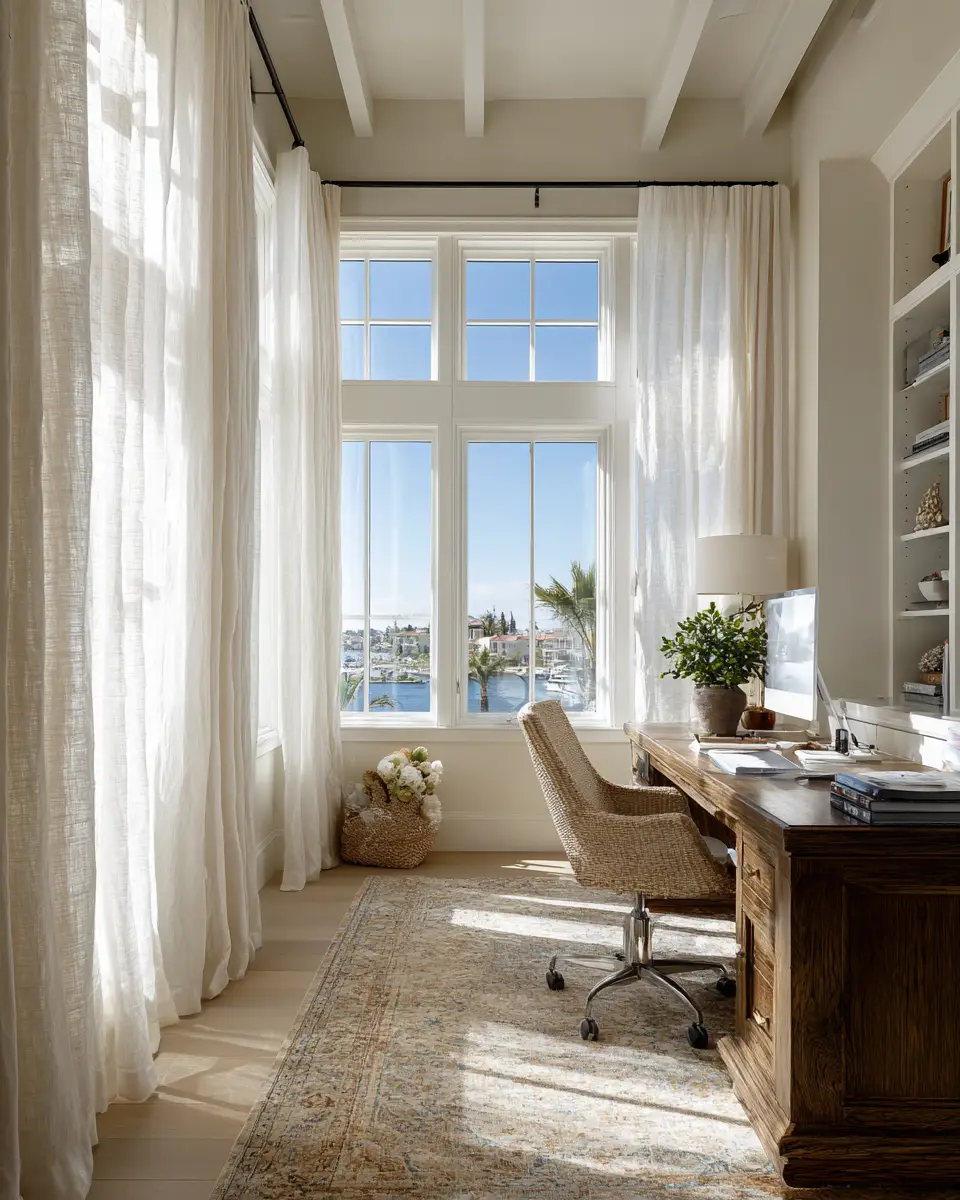 Narrow Coastal Home Office Decor Ideas