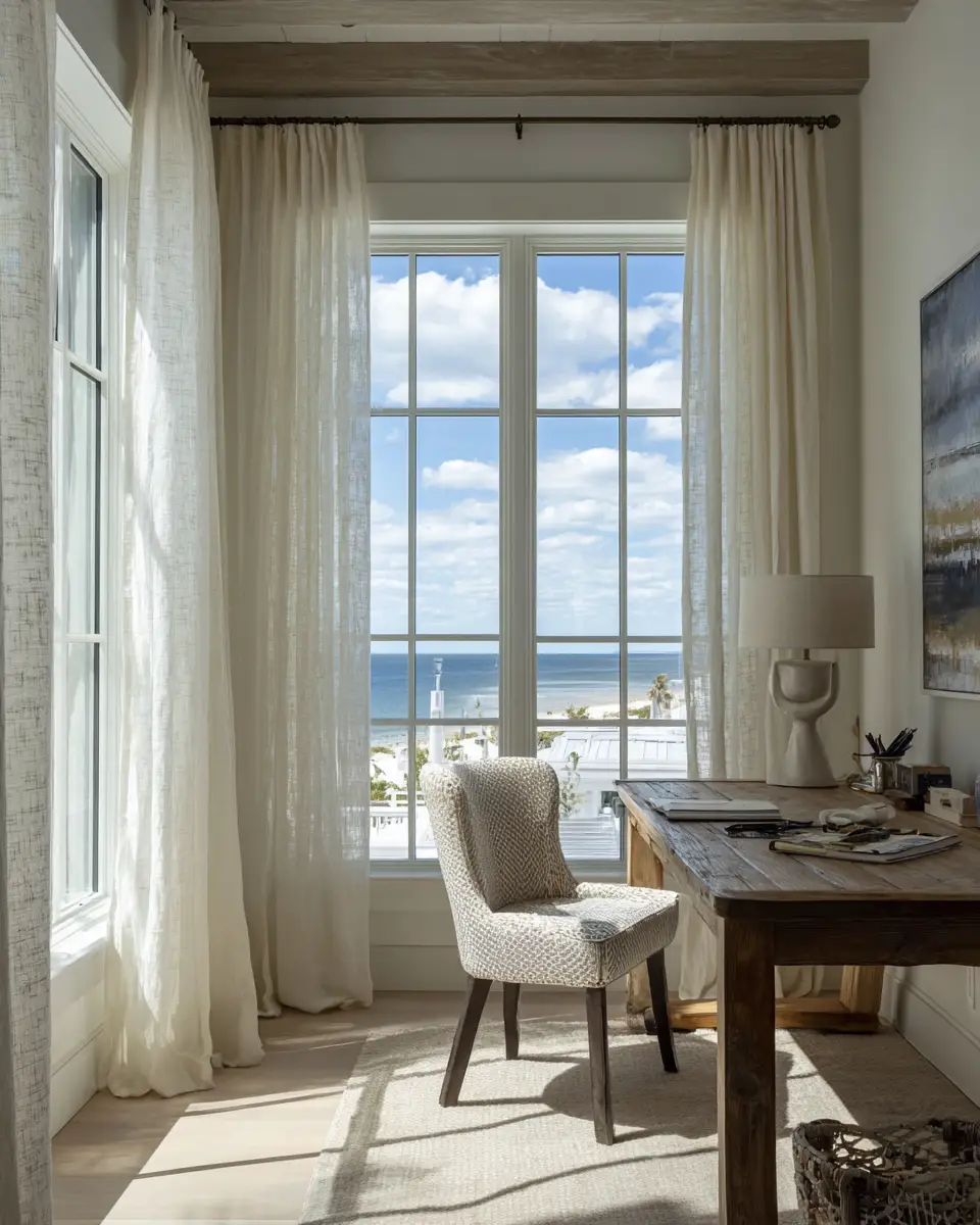 Narrow Coastal Home Office Decor Ideas