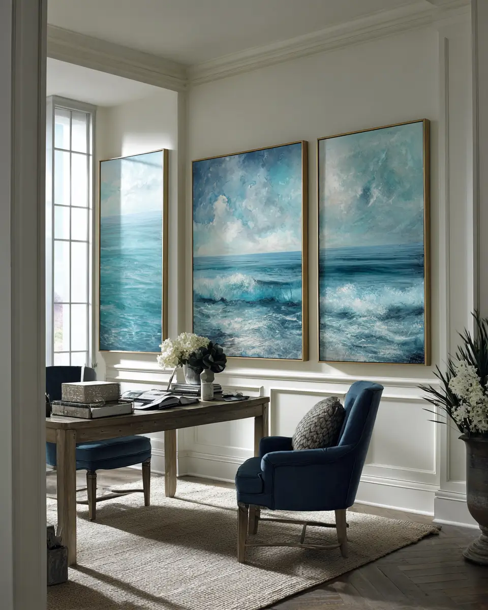 Narrow Coastal Home Office Decor Ideas
