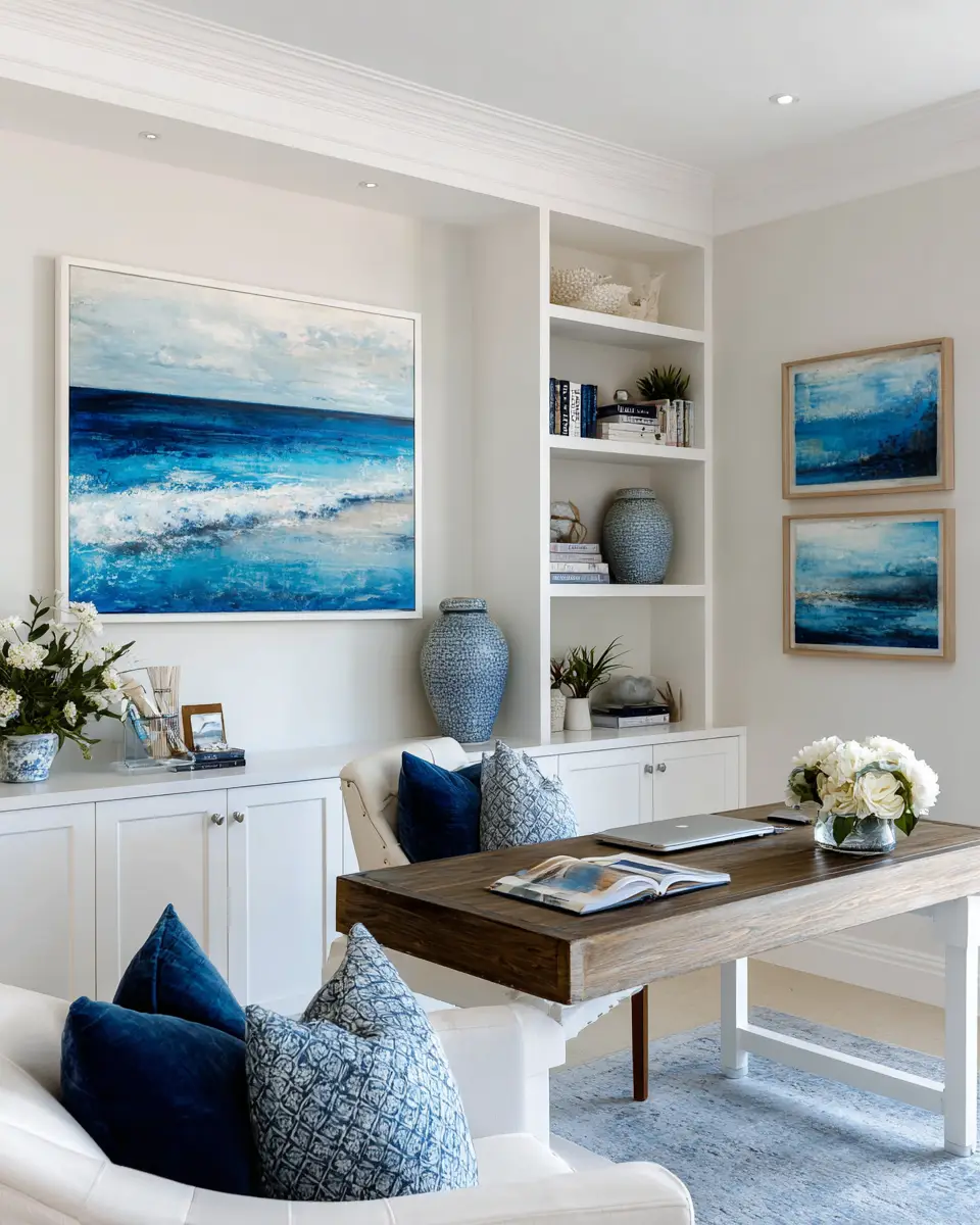 Narrow Coastal Home Office Decor Ideas