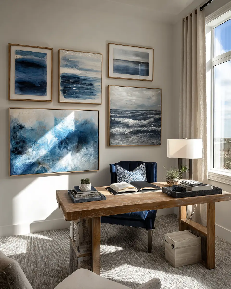 Narrow Coastal Home Office Decor Ideas